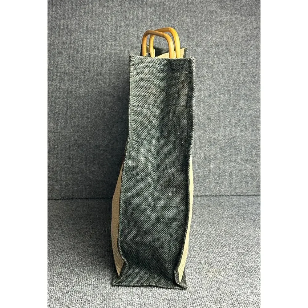Vintage burlap tote San Francisco cable car trolley bamboo handles by Koret 15”